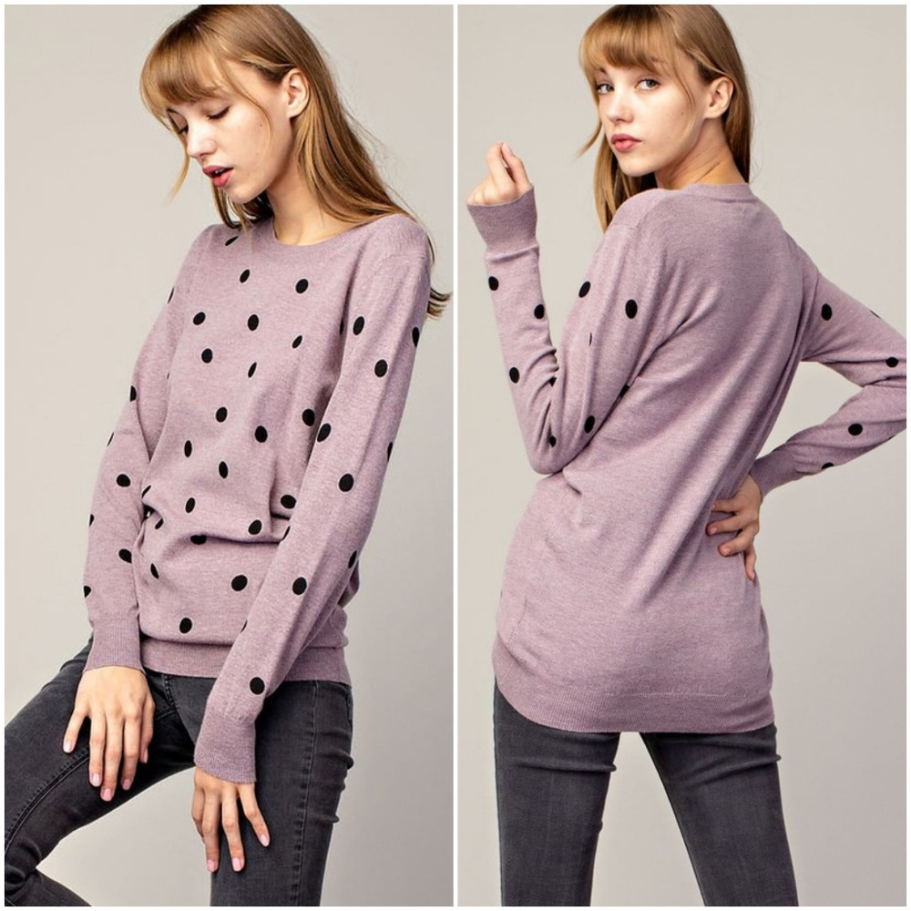 Mauve Polka Dot Crew Neck Sweater